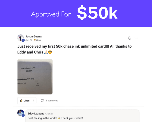 Justin Guerra post: received first $50K Chase Ink Unlimited card, thanks to Eddy and Chris
