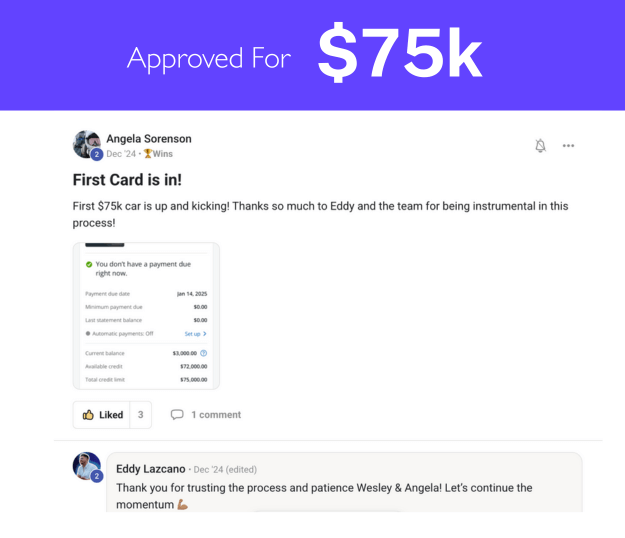Angela Sorenson post: first $75K card is up and kicking, thanks to Eddy and the team